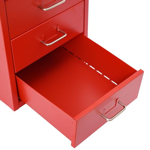 6 Drawers Mobile File Cabinet Rolling Vertical Filing Cabinet Under Desk Storage Organization 16" D x 11" W x 27" H (Red) - color: Red