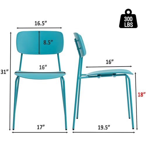 Sidanli Armless Stacking Chairs, Blue, Set of 4 | Ergonomic Plastic Seat, Waterproof, with 2MM Thicken Metal Legs, for Conference Reception Dining Room, Easy to Stack - color: Blue