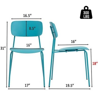 Sidanli Armless Stacking Chairs, Blue, Set of 4 | Ergonomic Plastic Seat, Waterproof, with 2MM Thicken Metal Legs, for Conference Reception Dining Room, Easy to Stack - color: Blue