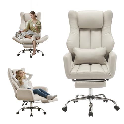 JOMEED Cross Legged Office Chair with Footrest,Flip Armrest,Beige - color: Cream Beige