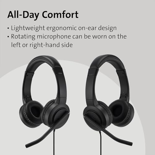 Kensington H1000 USB-C On-Ear Headset, 270° Rotating Noise-Canceling Microphone, Quick Buttons for Volume, Play/Pause, Mute, and Busy, PC/Mac/Laptop - Black (K83450WW) - size: USB-C/On-ear