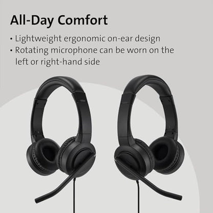 Kensington H1000 USB-C On-Ear Headset, 270° Rotating Noise-Canceling Microphone, Quick Buttons for Volume, Play/Pause, Mute, and Busy, PC/Mac/Laptop - Black (K83450WW) - size: USB-C/On-ear