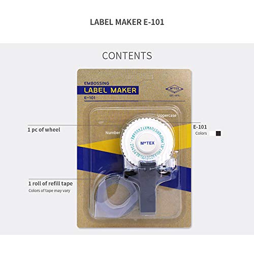 Motex Embossing Label Maker, Labeling Tool, Old School Label Maker, for Manual Label Embossing- E-101 (1 Wheel, Black) - color: Black, style: 1 Wheel