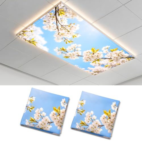 2 Pack Sunny Spring Blossom Decorative Ceiling Light Covers, Magnetic 4x2 Ft Fluorescent or LED Panel Filter, Anti-Glare Eye Protection for Classroom Office - color: Flower (3)