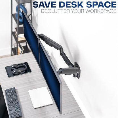 VIVO Height Adjustable Mechanical Extended Arm Dual Monitor Wall Mount Full Motion Articulating, Fits 2 Screens 17 to 32 inches, Black, MOUNT-V002G - size: Up to 32", style: Dual Mount