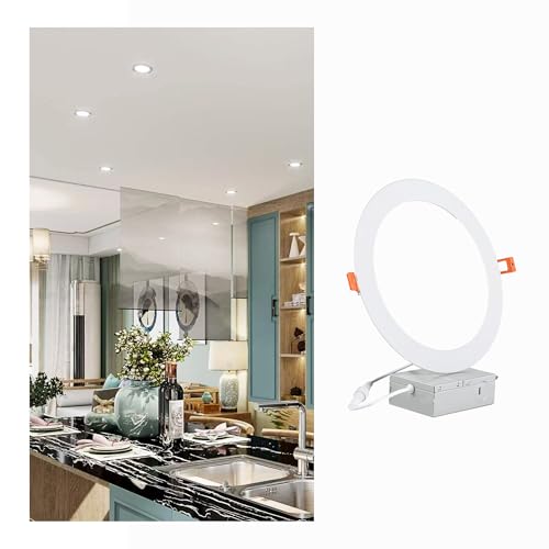 1‑Pack 8 Inch Recessed Lights J‑Box, Ultra‑Thin Can‑Killer Canless - color: 6000K ( Clear White）- Non-Dimmable, size: Hole Size 8 inch 1 Pack