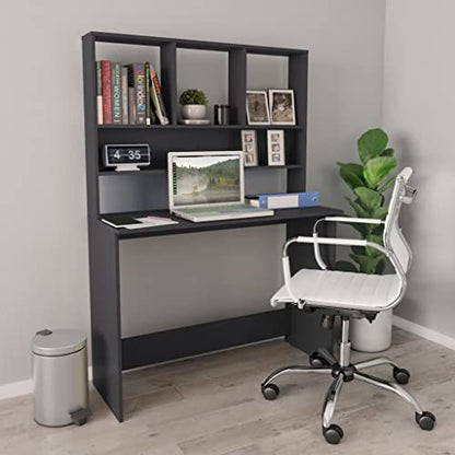 Desk with Shelves Gray, Vertical Small Space Desk with Engineered Wood, 43.3x17.7x61.8 Inches, Organize Folders and PC Equipment - color: Grey