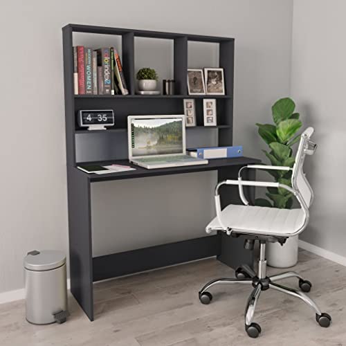 Desk with Shelves Gray 43.3x17.7x61.8 Inches Vertical Engineered Wood Desk for Small Space, Organize Folders Documents and PC Equipment - color: Grey
