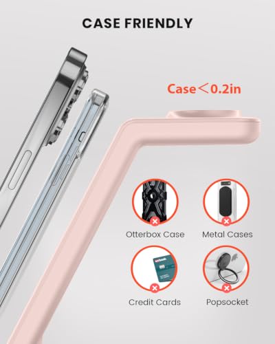 GEEKERA Wireless Charger, 3 in 1 Wireless Charging Station for iPhone Air/17/16/15/14/13/12/11/Pro Max/X/8, Phone and Watch Charger Stand for Apple Watch Ultra 3-2/11-2/SE, AirPods Pro/4/3/2, Pink - color: pink