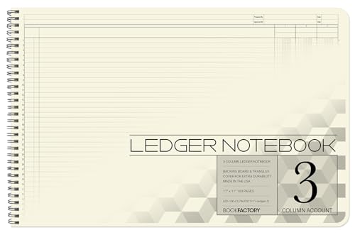 Large 3 Column Accounting Ledger Book, Wire-O, 100 Pages | Columnar Log Book, 17'' x 11'', Landscape Format - Made in USA - size: 3 Column, style: Wire-O