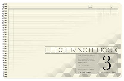 Large 3 Column Accounting Ledger Book, Wire-O, 100 Pages | Columnar Log Book, 17'' x 11'', Landscape Format - Made in USA - size: 3 Column, style: Wire-O