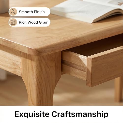 KEIKI Solid Wood Writing Desk with Drawers, 47" Computer Desk for Home Office Work, Study, Natural - color: Natural