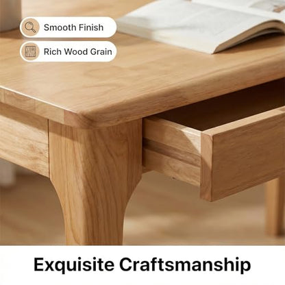 KEIKI Solid Wood Writing Desk with Drawers, 47" Computer Desk for Home Office Work, Study, Natural - color: Natural