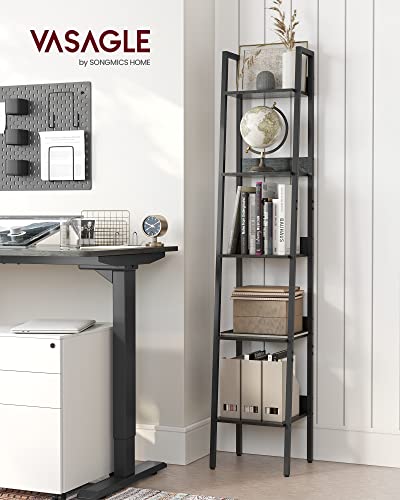 VASAGLE Bookshelf, 5-Tier Narrow Bookcase, Ladder Shelf | For Home Office, Living Room, Bedroom, Kitchen, Ebony Black and Ink Black, BARNET Collection ULLS109B56 - color: Ebony Black + Ink Black, size: 5 Tiers (13.3"W), style: With back panels