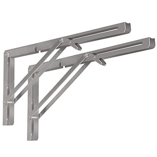 Folding Shelf Brackets 2 Pack,Heavy Duty Triangle Shelf Bracket for Bench Table,Wall Mounted Standing Shelf Brackets for Saving Place,Multi Size, Max Load 400lb (16", 304 Stainless Steel) - color: 304 Stainless Steel, size: 16 Inch