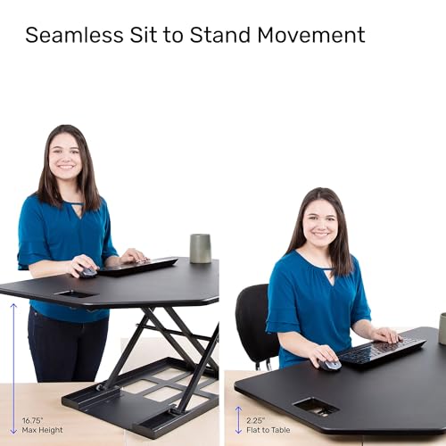 X-Elite Pro 40" Corner Standing Desk Converter with Pneumatic Lift | Adjustable Sit to Stand Riser, L-Shaped Desks & Cubicles | Fully Assembled Computer Workstation (Matte Black) - color: Black
