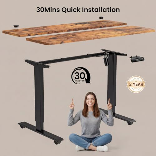 farexon 55 x 24inch Electric Standing Desk Adjustable Height with Power Outlets, Stand up Desk with Wheels,Outlets, Mouse Pad, Preset Heights Home Office Gaming Computer Workstations Table（Brown） - color: Brown, size: 55 x 24''-Outlets