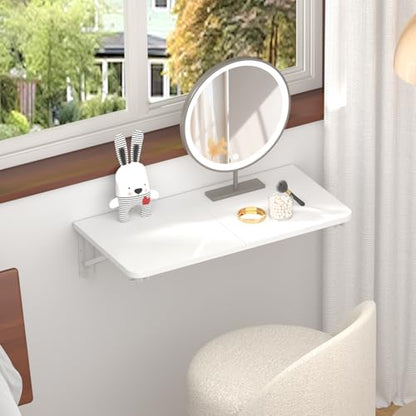 TEAMIX Wall Mounted Folding Desk for Small Spaces, White Floating Shelf - color: White, size: 23.6"W x 11.8"D