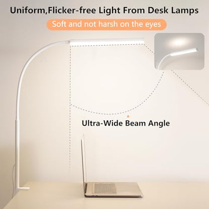 LED Desk Lamp for Office Home, Adjustable Flexible Eye-Caring Desk Light with,5 Modes 10 Brightness Adjustment, USB Adapter Desk Lamp with Clamp-LK-W - style: Classic White