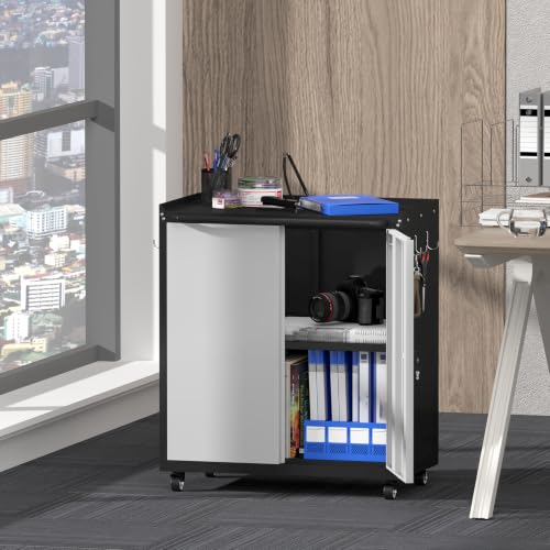 Metal Tool Chest, Rolling Garage Cabinet with Adjustable Shelves, Metal Locking Cabinet with 2 Keys, Steel Tool Chest on Wheels for Basement, Warehouse, Utility Room, Grey - color: 32"h - Grey/Black