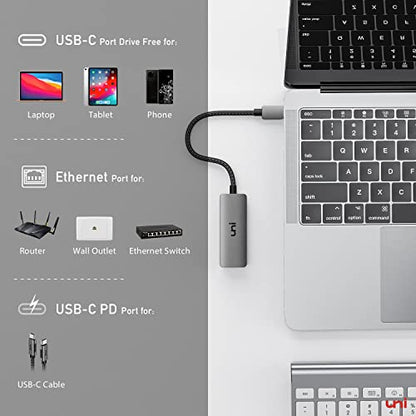 uni USB C to Ethernet Adapter 1Gbps with 100W PD Charging Port for Laptop - style: Grey-USB C+PD