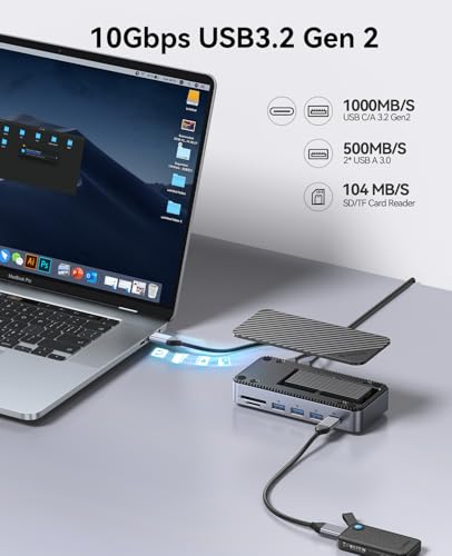 ORICO 12-in-1 USB C Hub with m.2 ssd Enclosure, USB C Docking Station Dual Monitor HDMI DP 8K@30Hz/4K@60Hz, 10Gbps USB, Gigabit Ethernet, 100W PD, SD TF Reader for Mac & Windows Laptops M2P11 - size: 12-in-1
