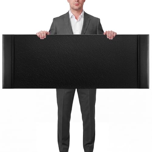 47.2 x 17 Inch Leather Desk Pad with Side Rails Mat, Black - color: Black, size: 47.2" x 17"