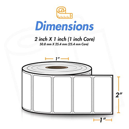 OfficeSmartLabels 2" x 1" Removable Direct Thermal Labels | Compatible with Rollo & Zebra Desktop Printers, 1" Core, Perforated, Water & Oil Resistant, 4 Rolls, 5200 Labels