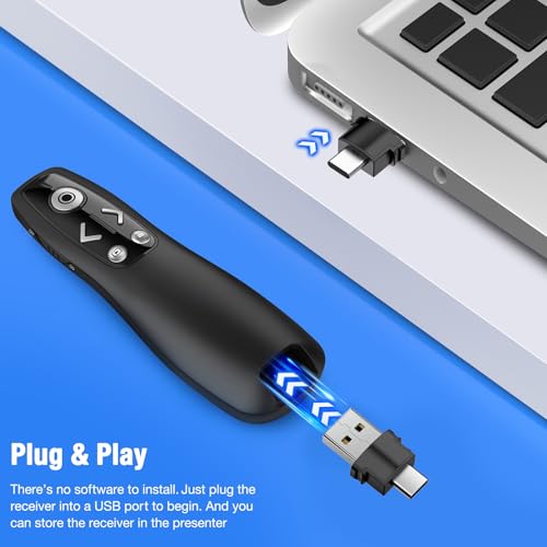 Wireless Presenter with Carry Case, Presentation Clicker with Protective Storage Bag, Presentation Remote for Powerpoint, Mac, Computer, Laptop - color: Black+Case