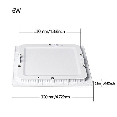 5 Pack 6W LED Panel Light Lamp, Square LED Recessed Downlight Panel Ceiling Lighting with LED Driver, AC85-265V, Hole Size 110MM (6W, Warm White) - color: Warm White, size: 6w