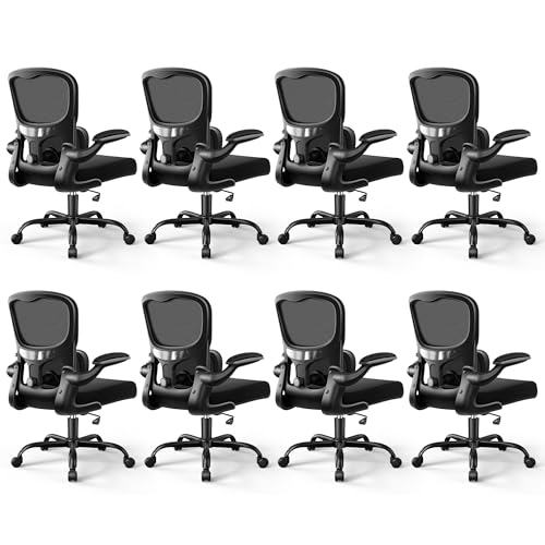 ALLGOD Ergonomic Office Chair, Breathable Mesh Ergonomic Desk Chair with Adjustable Lumbar Support, Flip-up Armrests, Computer Chairs Comfortable for Home, Office, Work, 300lbs, Black (8Pack) - color: Black, size: 8 Pack