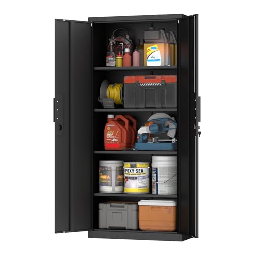 LUCYPAL Metal Storage Cabinet with 4 Shelves,Steel Office Storage Cabinet with Locking Doors,70.8”H Metal Cabinet for Home Office,Garage,Black - color: Black, size: 70.8"H Metal Cabinet