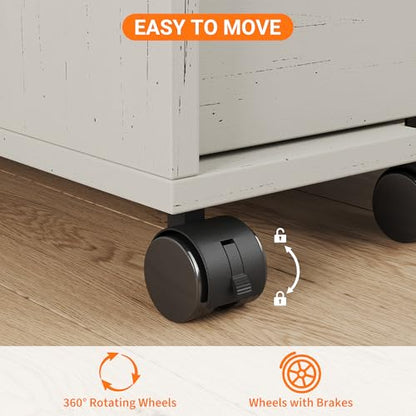 Garvee Rolling File Cabinet with 3 Drawers, Wood Mobile Filing Cabinet for Home Office, Under Desk Printer Stand with Wheels, Large File Drawer, 2 Locking Casters, White - color: White