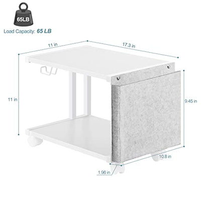 Printer Stand Under Desk Printer Table with Wheels 2 Tier Small Printer Cart with Storage Bag Desktop White Printer Stands for Home Office Fax Machine Scanner Files (White) - color: White