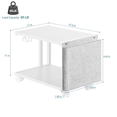 Printer Stand Under Desk Printer Table with Wheels 2 Tier Small Printer Cart with Storage Bag Desktop White Printer Stands for Home Office Fax Machine Scanner Files (White) - color: White