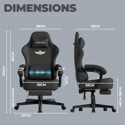 GTPLAYER Gaming Chair with Pocket Spring Cushion, Big and Tall Gamings Chairs 350LBS High Back Computer Chair with Footrest for Adults Lumbar Support Swivel Game Chair for Office,Leather Black-Massage - color: Black With Massage