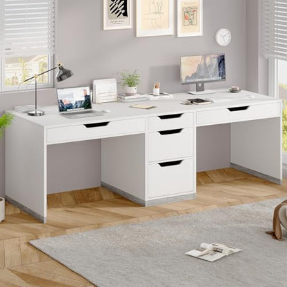 MaverickFurni 78" Two Person Desk with 5 Drawer, Long Desk with File Drawer | Double Desk for 2 People, 2 Person Desk Writing Table for Home Office, Long Computer Desk with Storage, White - color: Farmhouse White