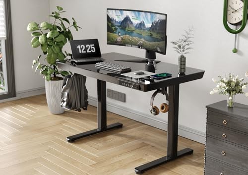 Claiks Glass Standing Desk with Drawers & USB Ports 40x24 Inch, Black - color: Black, size: 40 inch