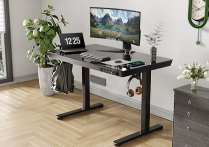 Claiks Glass Standing Desk with Drawers & USB Ports 40x24 Inch, Black - color: Black, size: 40 inch