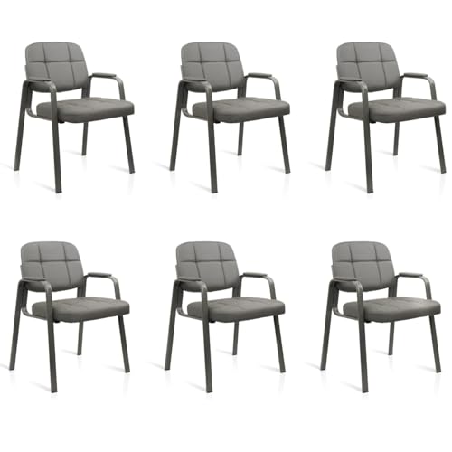 CLLATINA Waiting Room Chairs with Padded Arms Leather Guest Chair no Wheels for Office Reception and Conference Desk Gery, 6PK - color: Grey, size: 6 pack