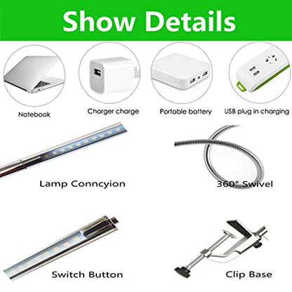 USB LED Desk Lamp, Adjustable Clip On Nail Lamp Light Eye Care Gooseneck 360° Swivel with Switch LED Clamp Light for Manicure Reading Tattoo - color: ‎Monochromatic Light