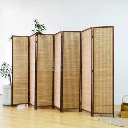 Furnnylane 7 Panel Bamboo Room Divider Screen, Brown Folding Privacy Screen - color: Brown, size: 7 Panel