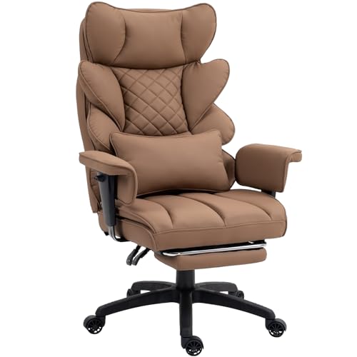 Dowinx Big and Tall Office Chair with Pocket Spring Cushion,High Back Computer Gaming Chairs with Adjustable Armrests,Executive Desk Chairs with Lumbar Support and Footrest,PU-Brown - color: Brown