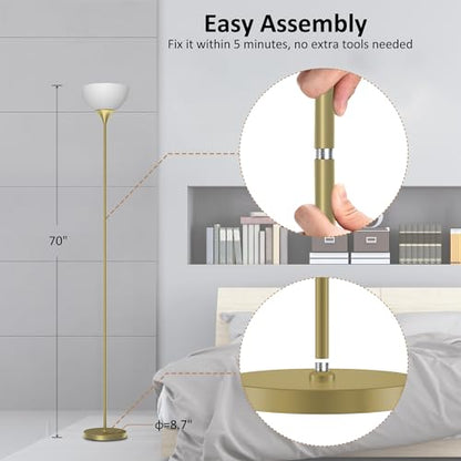 PESRAE Floor Lamp, Remote Control, Stepless Brightness & Color Temperature - color: Gold Brass