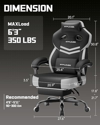GTPLAYER Big & Tall Gaming Chair, Wide Seat with Footrest, Black & Gray - color: 02 Black & Gray