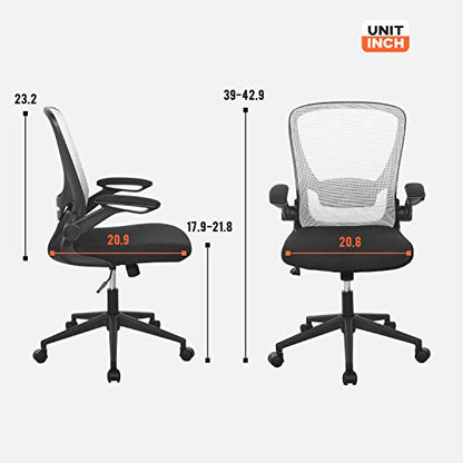 Office Chair Desk Computer Chair with Lumbar Support Flip-up Arms Swivel Rolling Executive Task Mesh Adjustable Ergonomic for Adults(White) - color: White