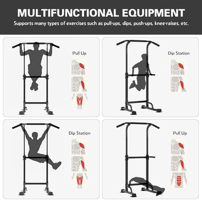 soges Power Tower Pull Up Bar Station, Free Standing Pull Up Rack Dip Station for Home Gym, Height Adjustable Home Strength Training Fitness Workout Equipment - color: Black