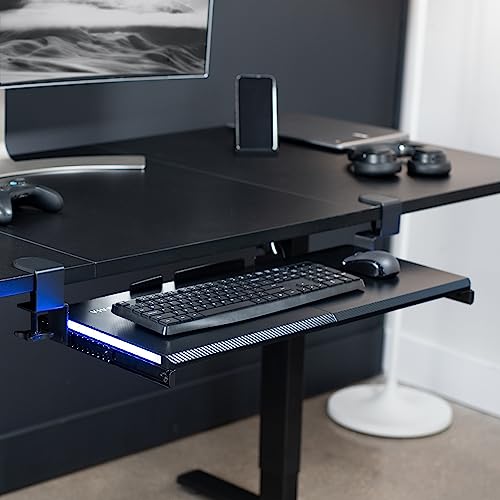 VIVO Large Under Desk Keyboard Tray with RGB LED Side Lights, C-clamp Mount, 27 (33 Including Clamps) x 11 inch Slide-Out Platform Computer Drawer for Typing, Carbon Black, MOUNT-KB05EL