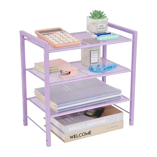 Desktop Shelf Organizer, 3-Tier Desk Organizer, Adjustable Metal Bookshelf for Top of Desk, Office Storage Rack for Office, Home, Dorm and Small Spaces (Purple) - color: Purple