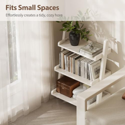 AQIMUELE Solid Wood Ladder Shelf, Leaning Bookshelf, White, 3-Tier - color: White, size: 3-Tier